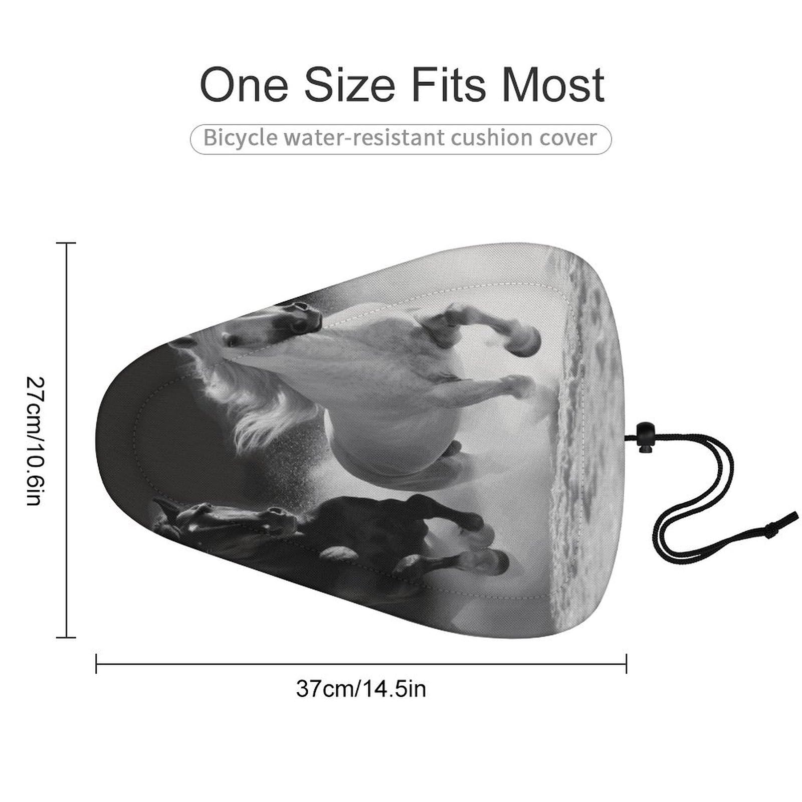 Black And White Horses Bike Seat Cover for Men Women, Waterproof & Dustproof Bike Seat Cushion with Drawstring, Adjustable Bicycle Saddle Cover for Or Rain & Sun Protection