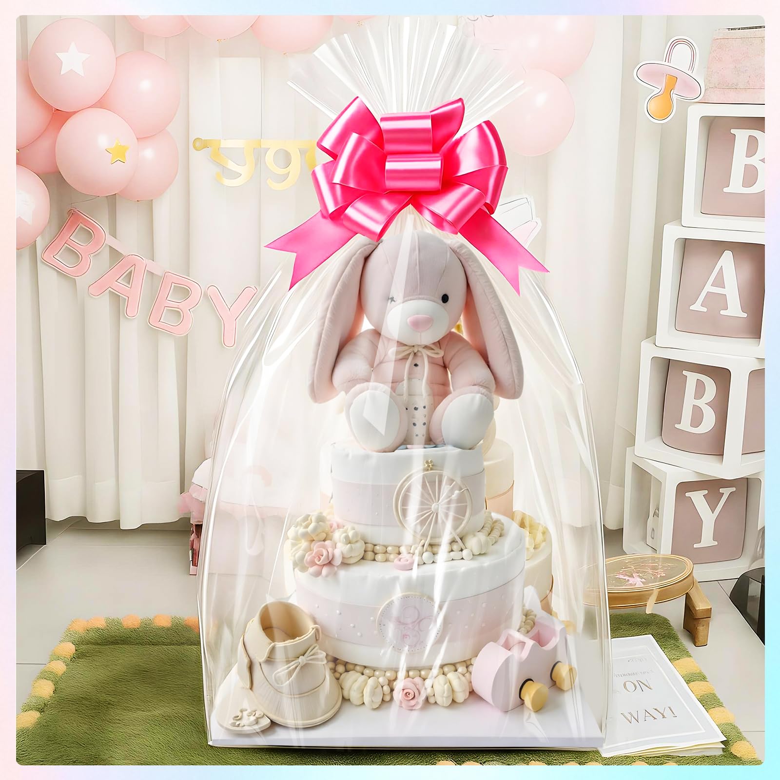 woric 6PCS Jumbo Huge Cellophane Gift Bags 50x60 Inch Extra Large Cellophane Wrap for Bathtub Baby Shower Birthday Graduation Gifts Baskets Stuffers