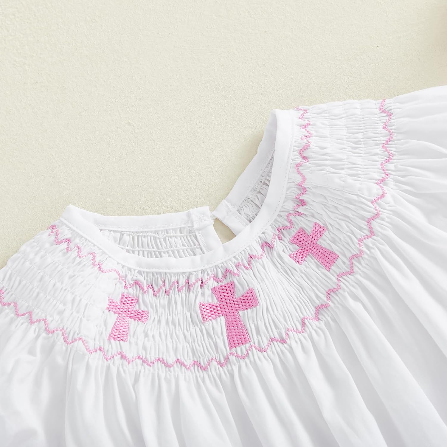 Baby Girl Baptism Outfits Newborn Jumpsuit | Smocked Crosses Embroidery Short Sleeve Round Neck Romper Cute Bodysuit Infant Christianing Clothes, Nice Shower Present
