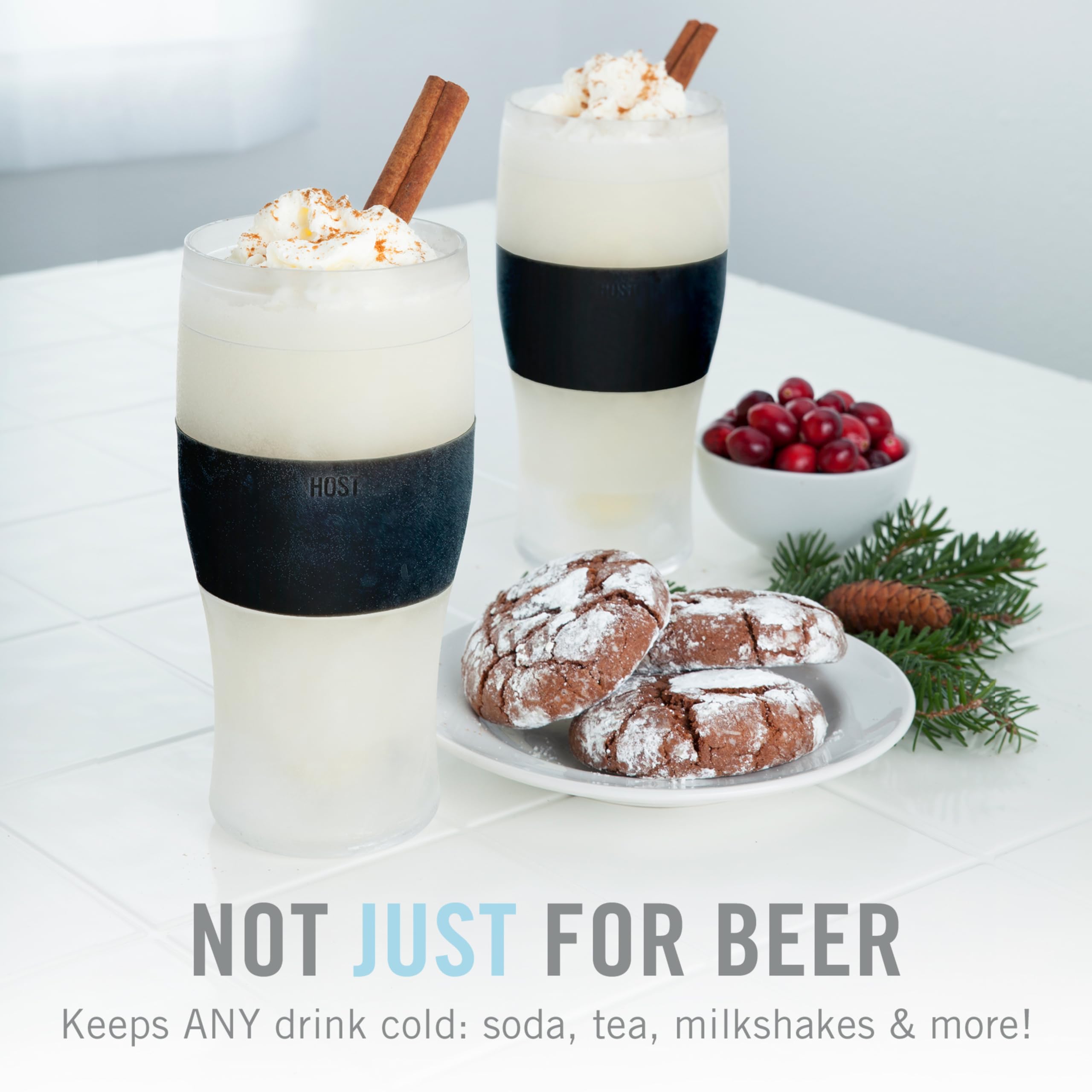 Host Beer Freeze, Copa enfriadora para Cerveza y mas de plástico Aislante de Doble Pared congelable con Gel refrigerante, EEUU Pinta de Cerveza congelada, Juego de 2, 16oz (473 ml)- Negro/Gris(10017)