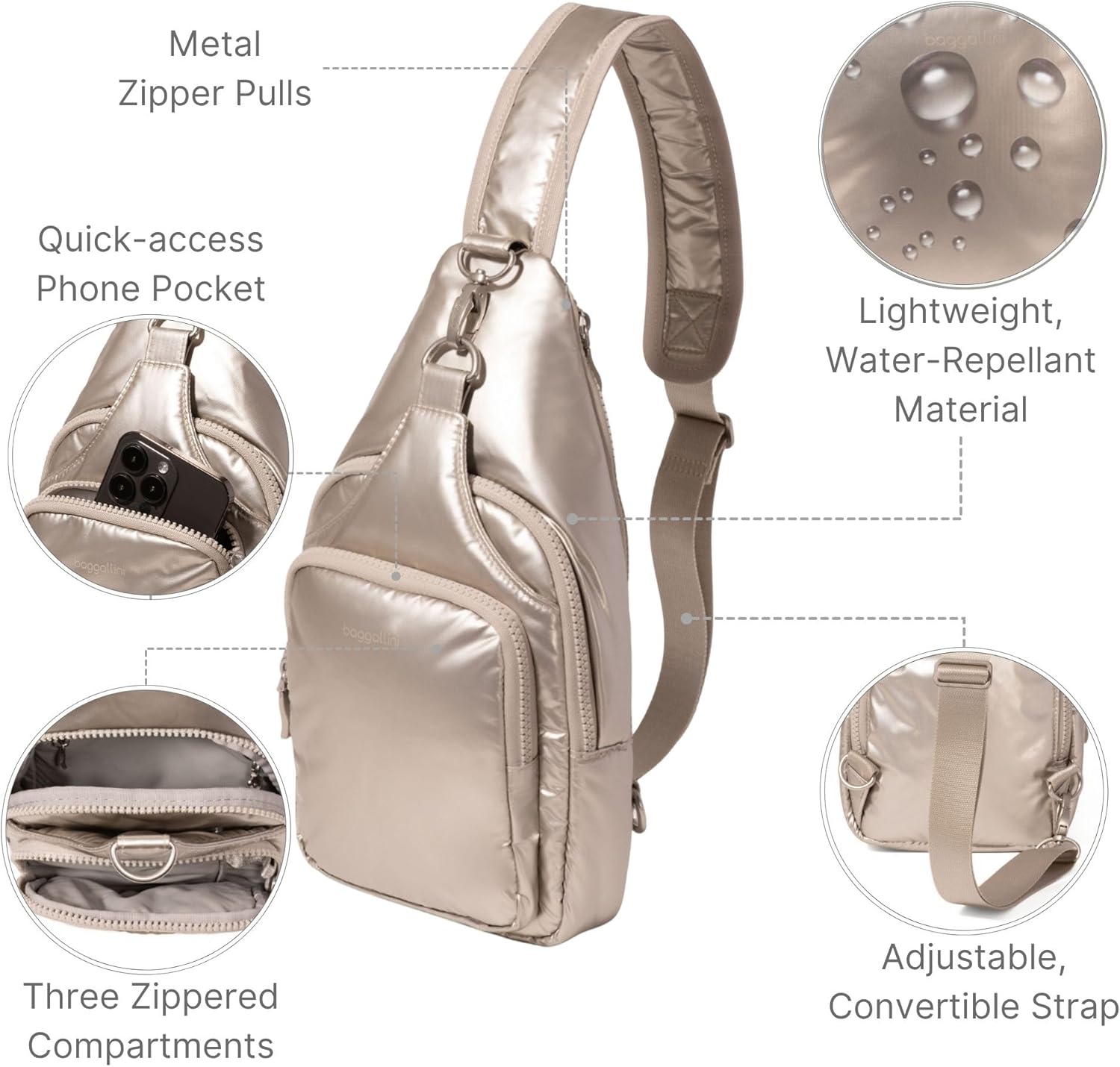 Baggallini Women's Central Park Sling 12"x7" Crossbody Bag W/Convertible Adjustable Shoulder Strap