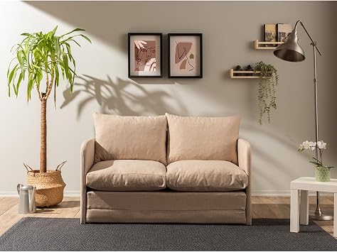 Pafu Saga Double Folding Bed Sofa Linen Cream