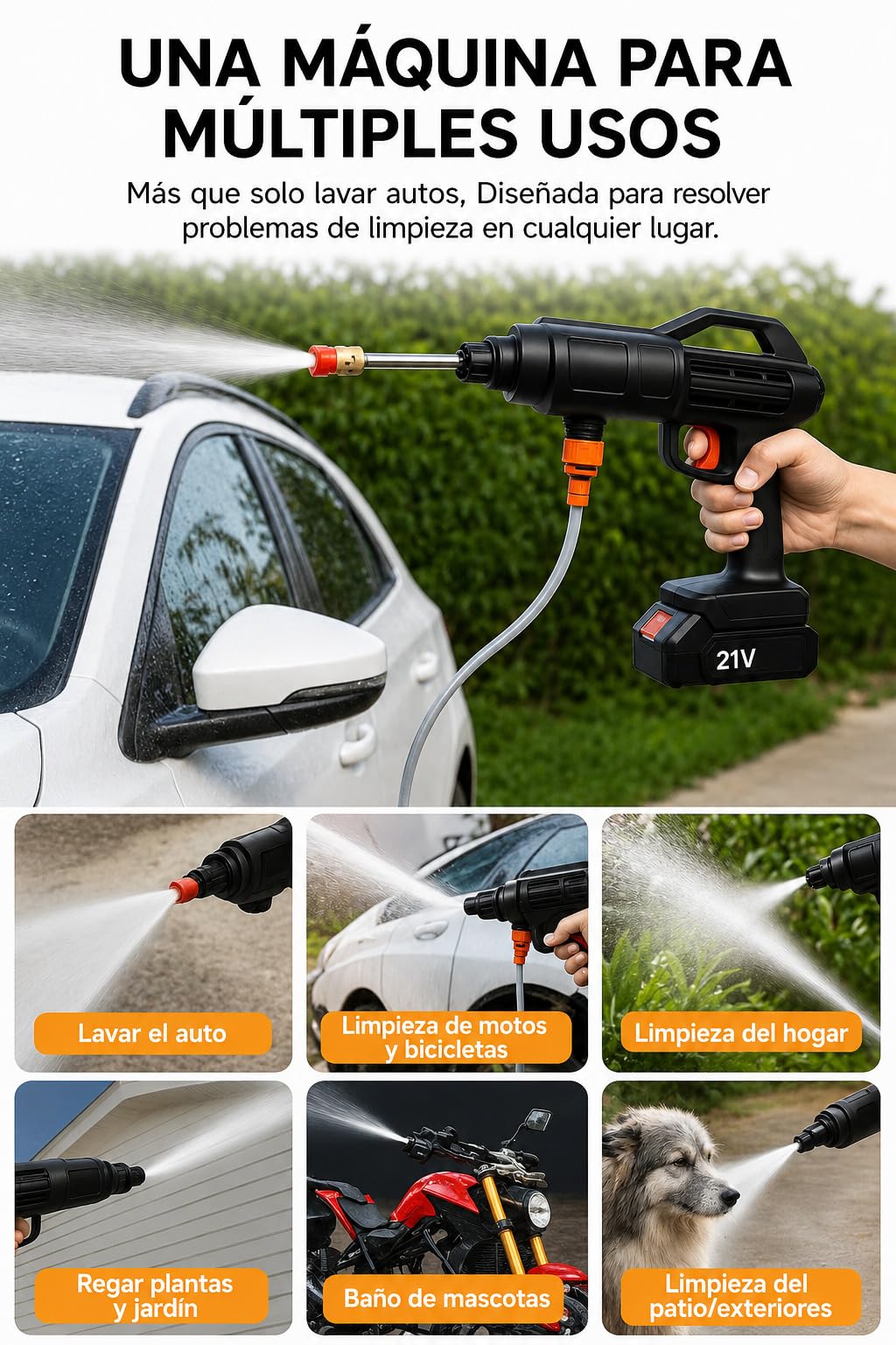 Pistola hidrolimpiadora de 300W para múltiples usos Limpiador inalámbrico de Alta presión con Accesorios Lavadora Alta presión portátil Incluye 2 baterías