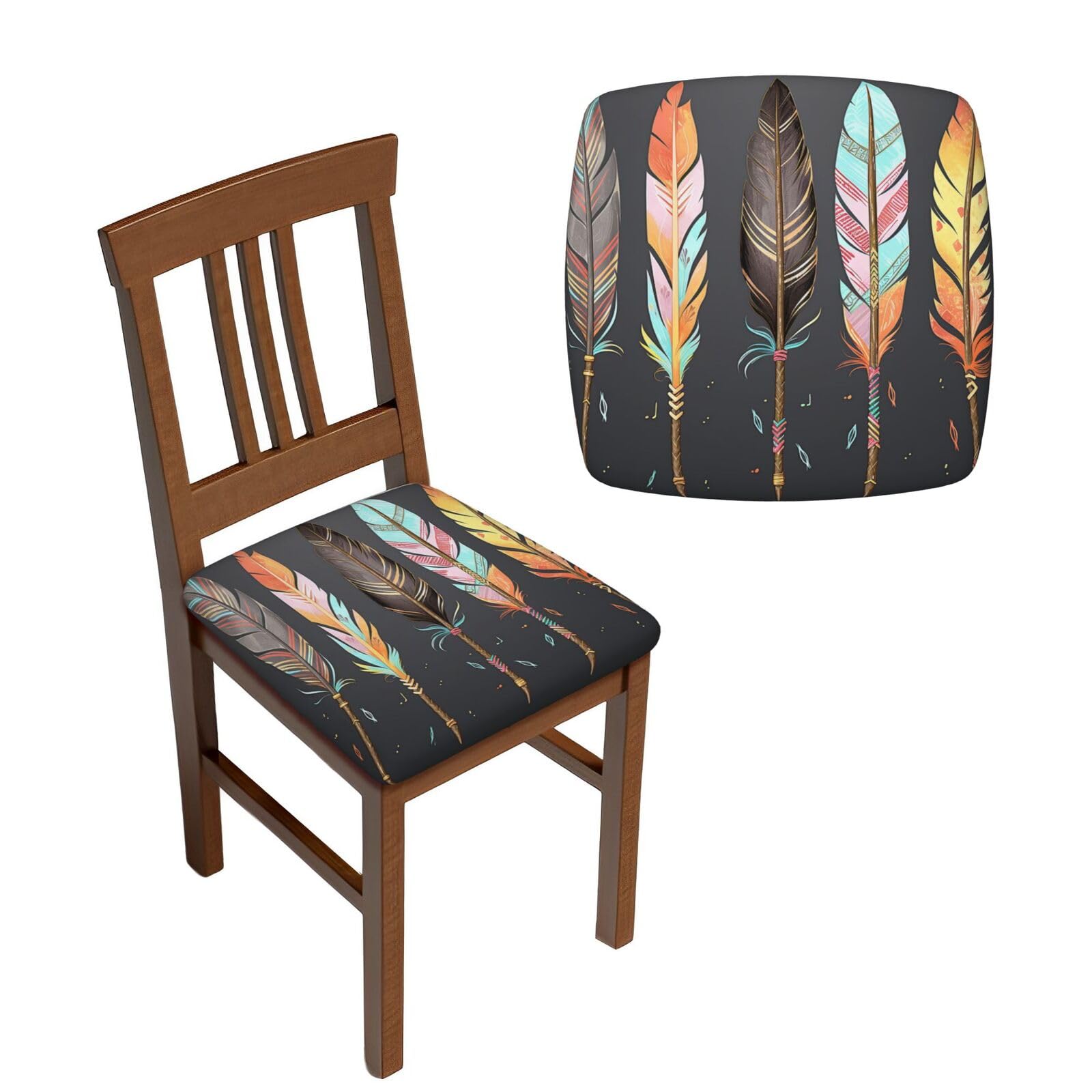 NONHAI 6PCS Dining Chair Seat Covers Set Feather Arrows Stretch Removable Chairs Covers Washable Seat Cushion Slipcovers Protector for Dining Room Kitchen Chairs