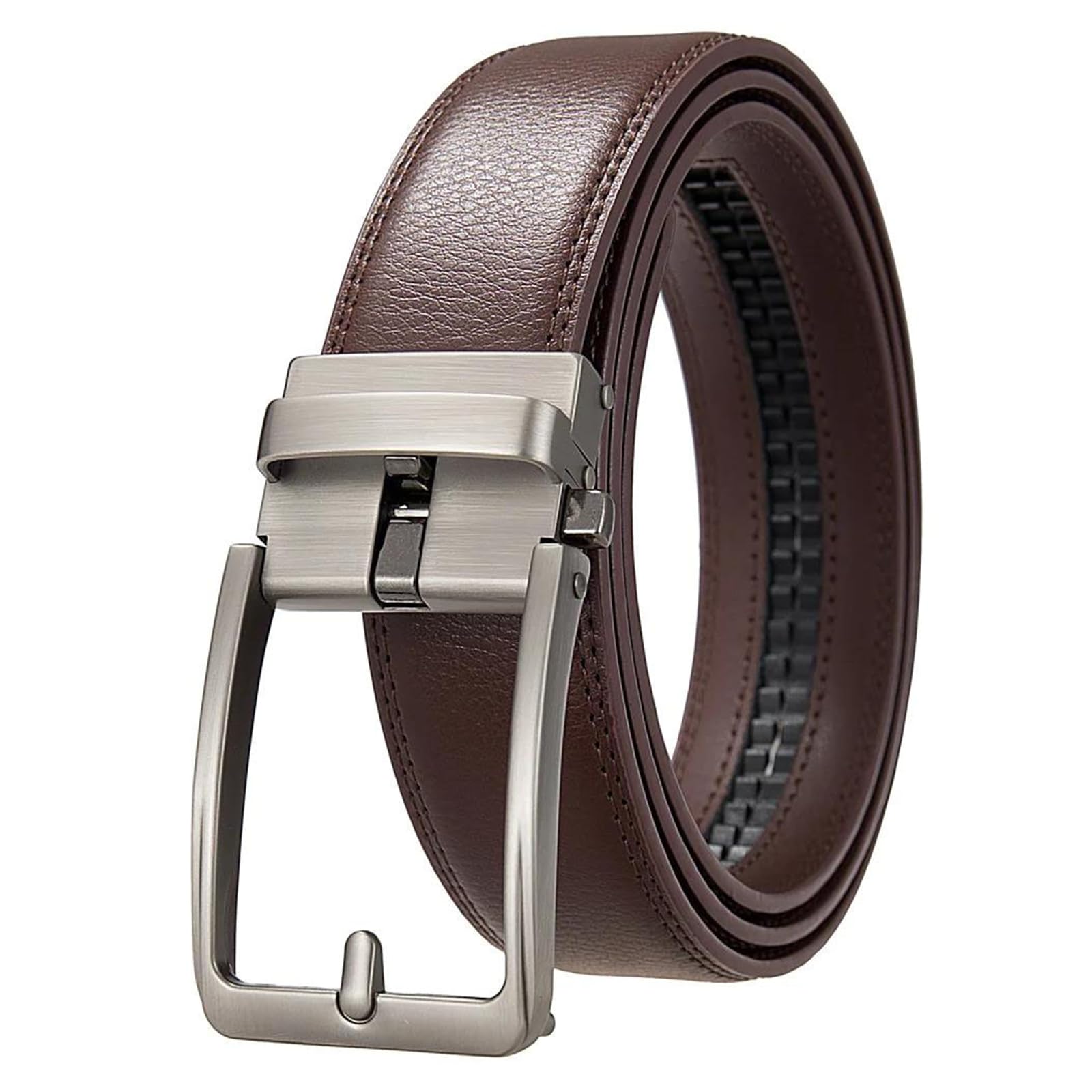 CdaTgley Ratchet Belt Men's Genuine Leather Ratchet Belt 1 3/8",Brown,110cm