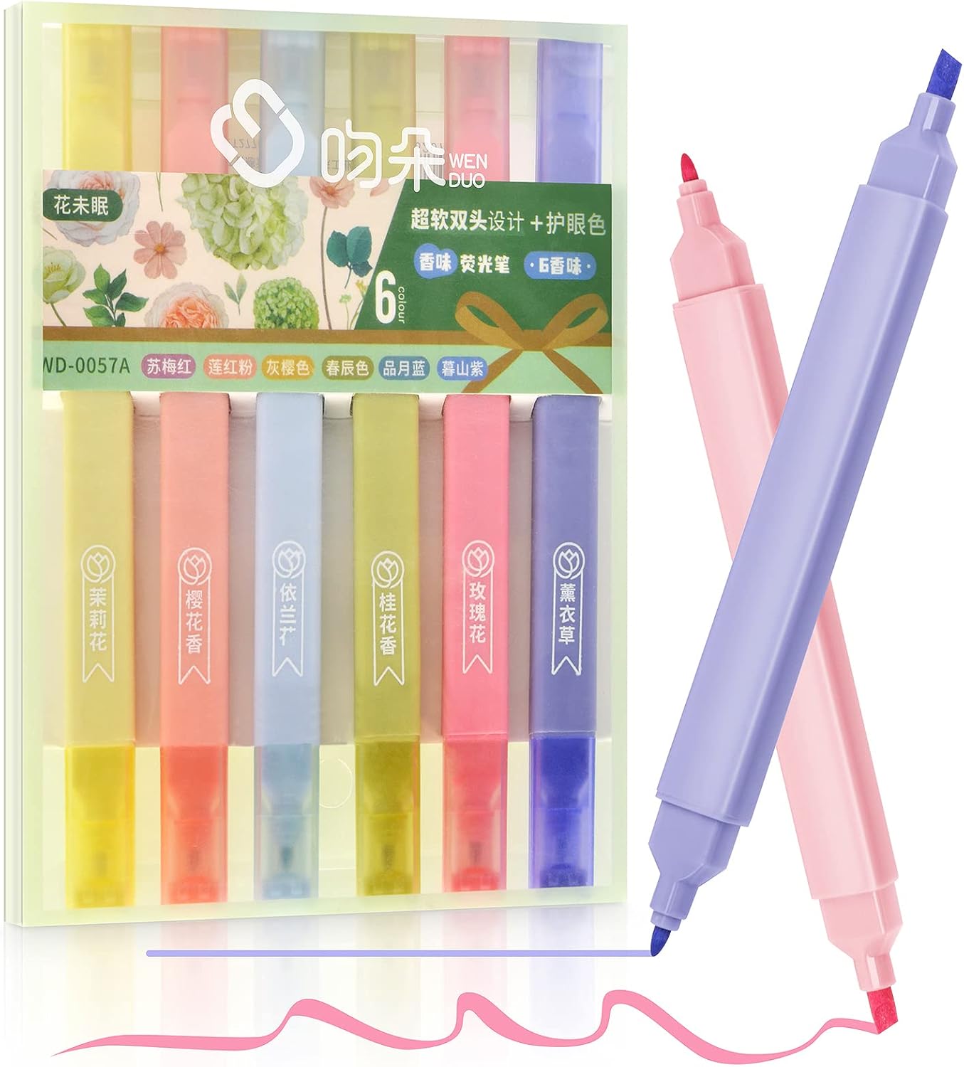 Aesthetic Highlighter Set, 6Pcs Dual Tip Highlighters Pastel with