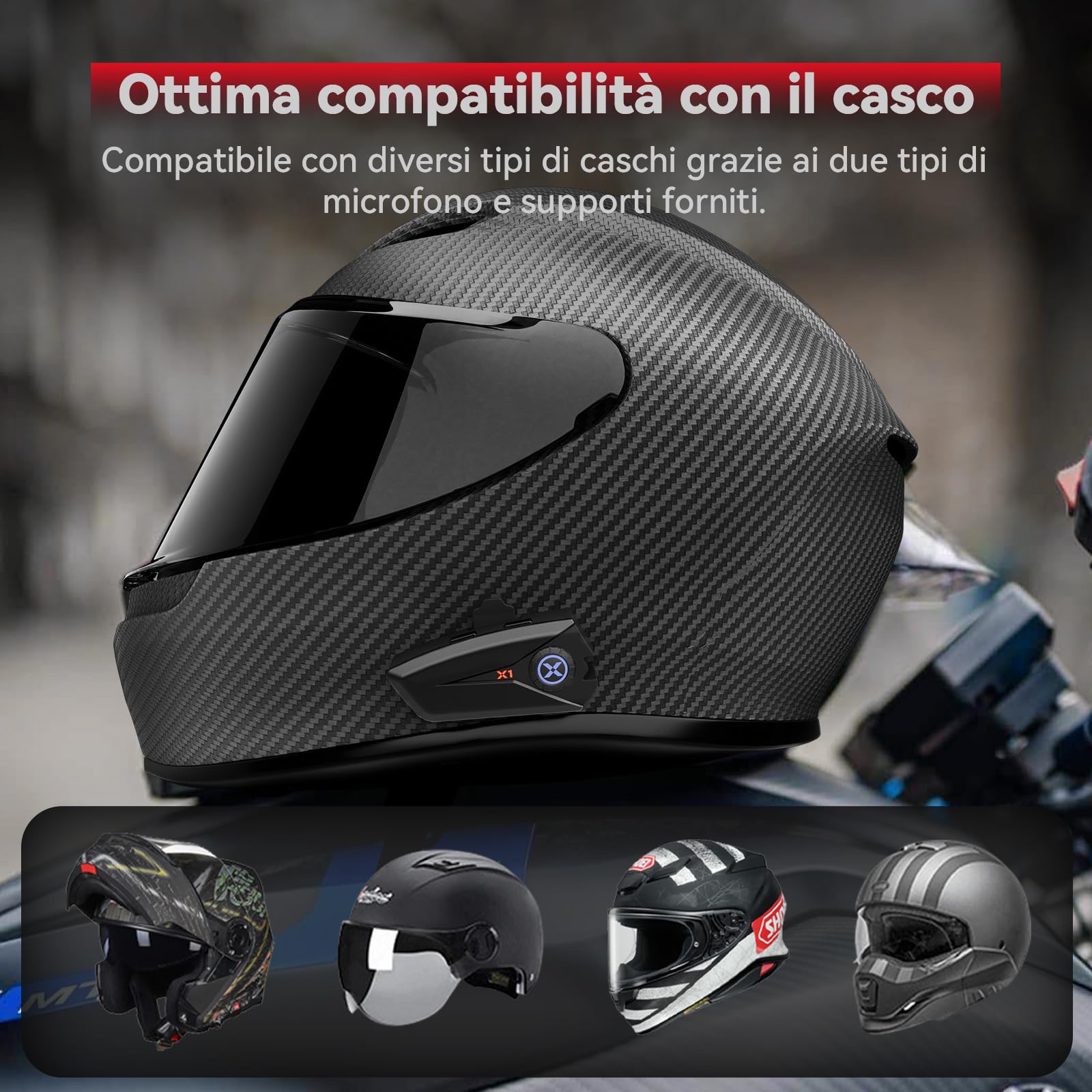 XGP X1 Auricolari Casco Moto Bluetooth V5.3, Cuffie Casco Moto Singola con Musica/ AI Vocale, Altoparlanti da 40mm, Impermeabilità IP67, 60h di Autonomia, Collega 2 Telefoni cellulari