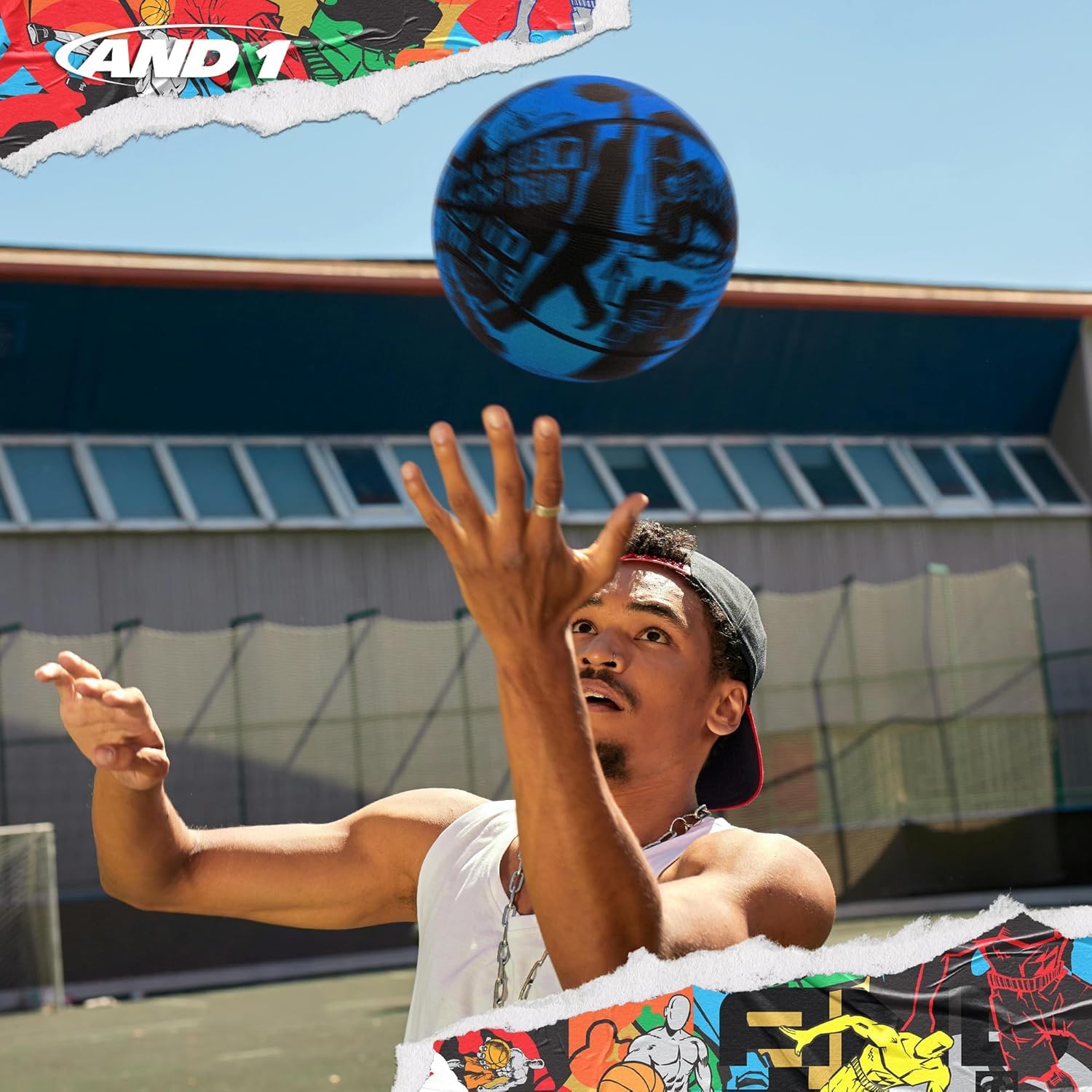 AND1 Street Art - Balón de baloncesto de goma, tamaño 7 (29.5 pulgadas), diseño de canal profundo, hecho para interiores y exteriores