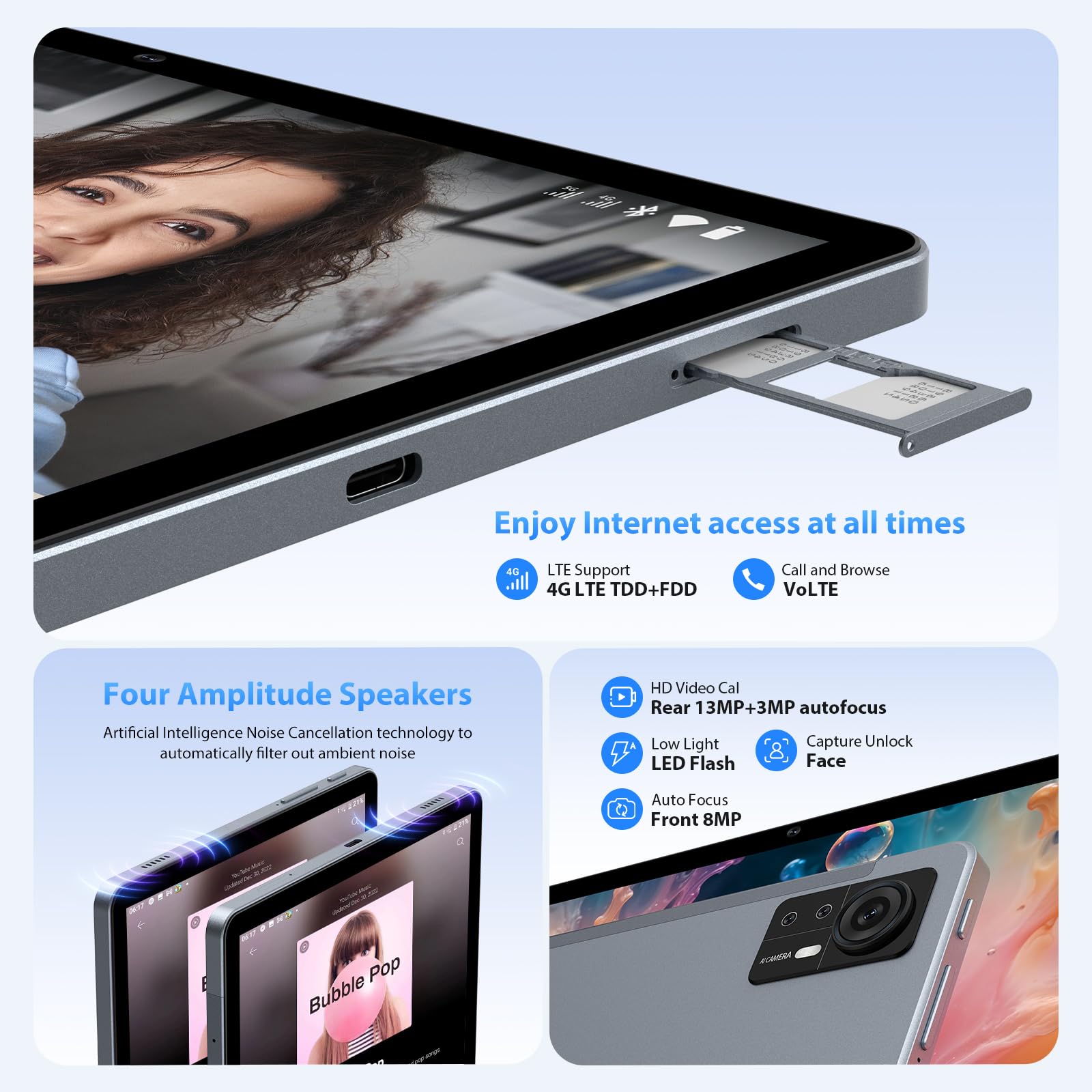 FASTWD Tablet Android 15-11 Pollici Tablet con 4G LTE e 5G WiFi,36GB RAM + 256GB ROM,5G WiFi,Octa Core,9580mAh,Foto AI 16MP+8MP,TÜV,GPS,Gemini AI,Tablets in Offerta con Widevine L1,Grigio