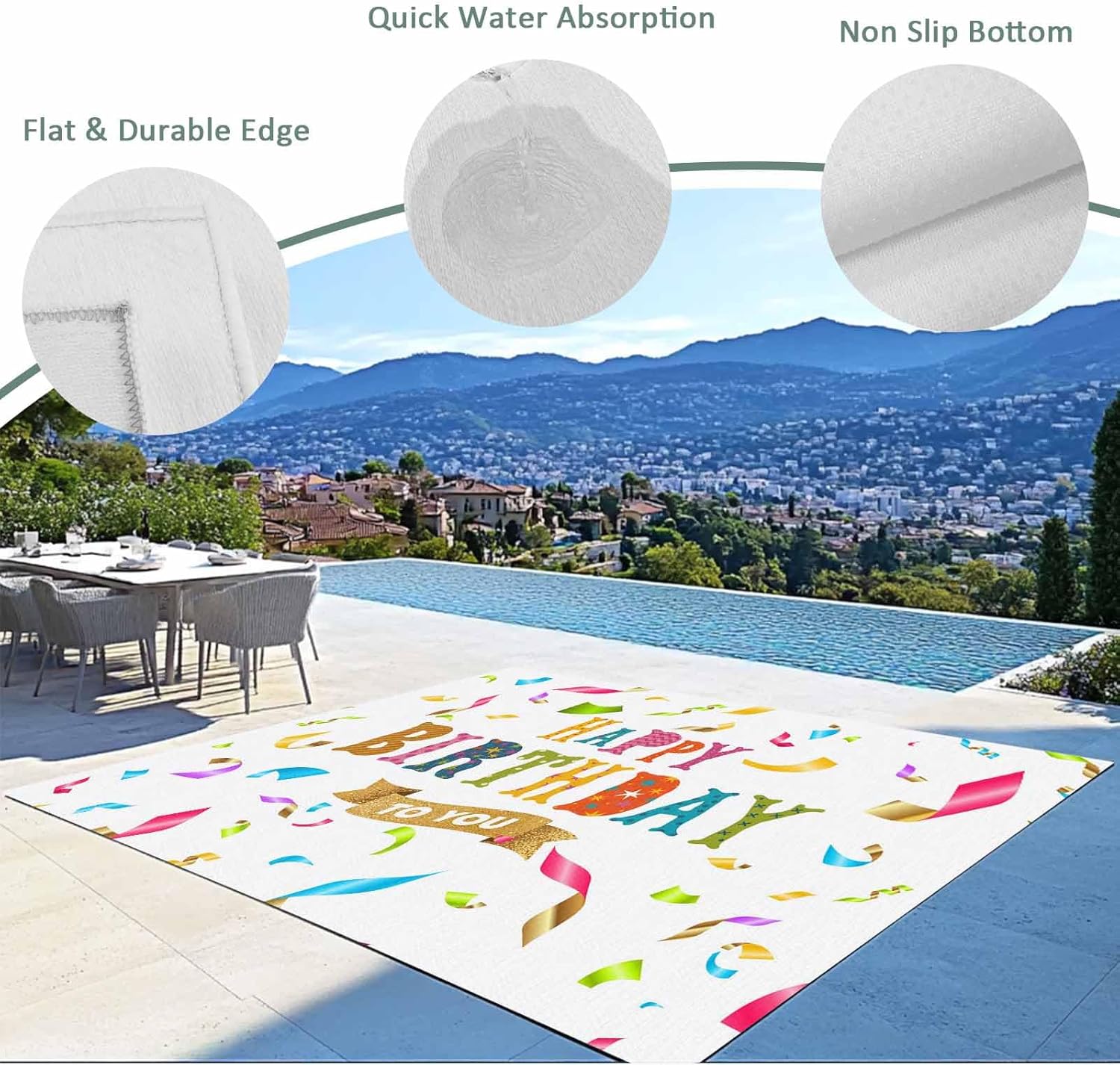 Outdoor Rug 4x6 ft Happy Birthday Outdoor Large Area Rug Non Slip Colorful Ribbon Celebration Front Door Mat RV Rug Camping Carpet Patio Outdoor Rugs for Backyard Balcony Deck Porch Indoor Outside