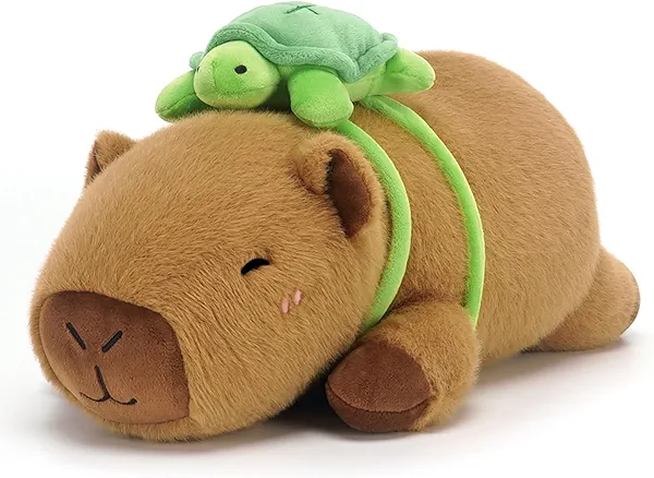 SQEQE Weighted Stuffed Animals Capybara Plush, Weighted Capybara Stuffed Animals with Turtle Backpack, Soft Pillow Toy for Kids Adults, Birthday Present 9.8 Inch, 0.8 Lb