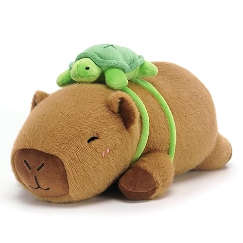 SQEQE Weighted Stuffed Animals Capybara Plush, Weighted Capybara Stuffed Animals with Turtle Backpack, Soft Pillow Toy for Kids Adults, Birthday Present 9.8 Inch, 0.8 Lb - Capybara - Small(9.8 Inch)