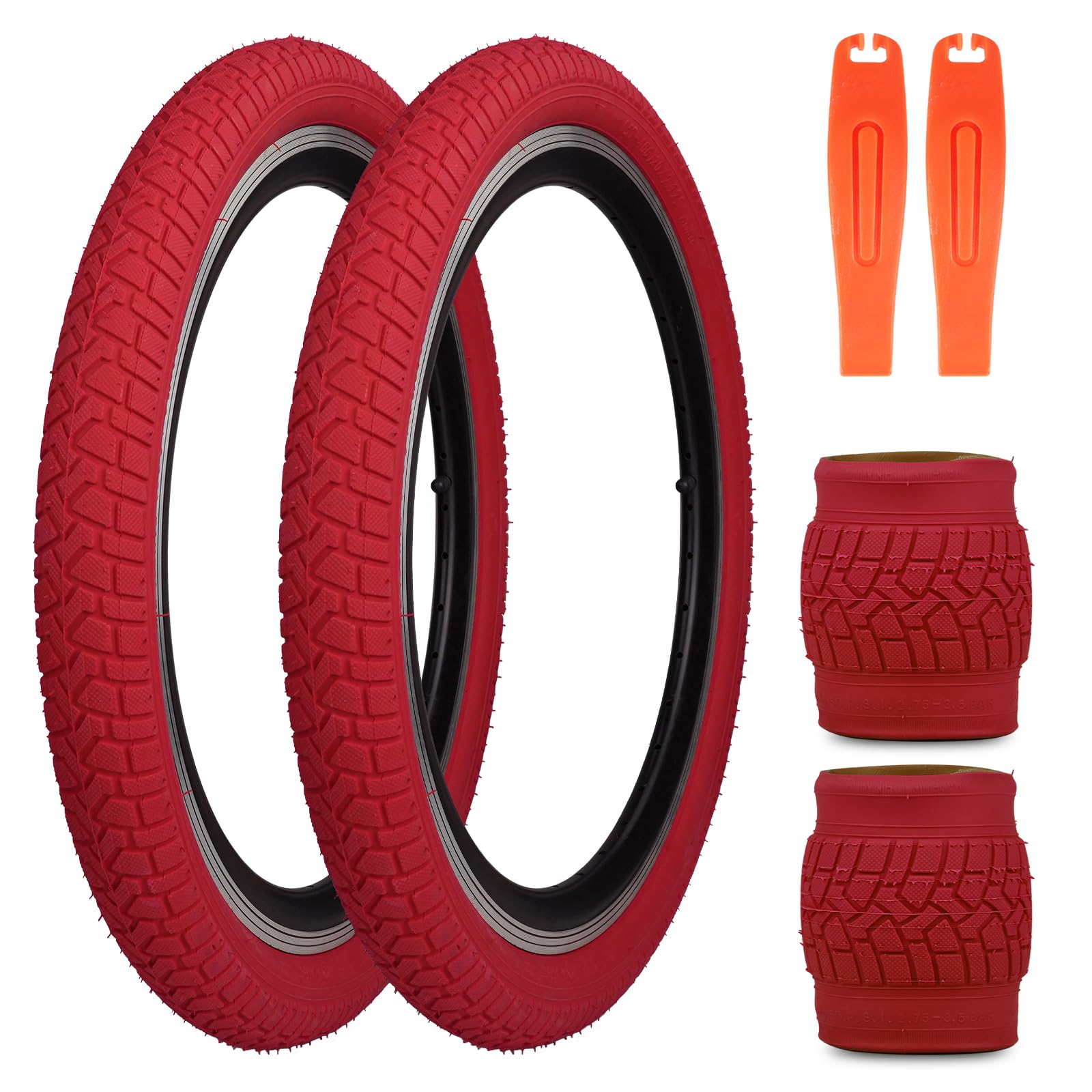 Pack of 2 Bicycle Tyres 20 x 2.125 Bicycle Coat 30TPI Foldable Bike Tyres Compatible 20 x 2.10 20 x 2.125 20 x 2.25 (Red, 20 x 2.125 Inches, Without Tube)