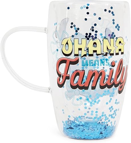 Miniatura 2 de Disney Lilo & Stitch Ohana Means Family - Taza de cristal con confeti | Taza de café grande de 15 onzas para expreso, té