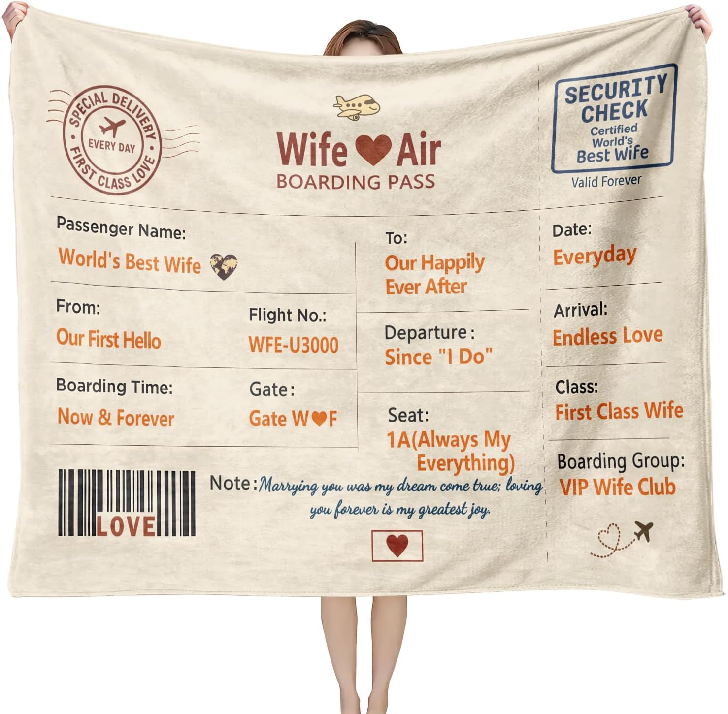Romantic Wife Gift Blanket - Anniversary, Birthday, Christmas & Valentine’s Day Gift from Husband, Heartfelt Message Keepsake Throw for Couch/Bed, Unique Love Present, 50'' x 60''