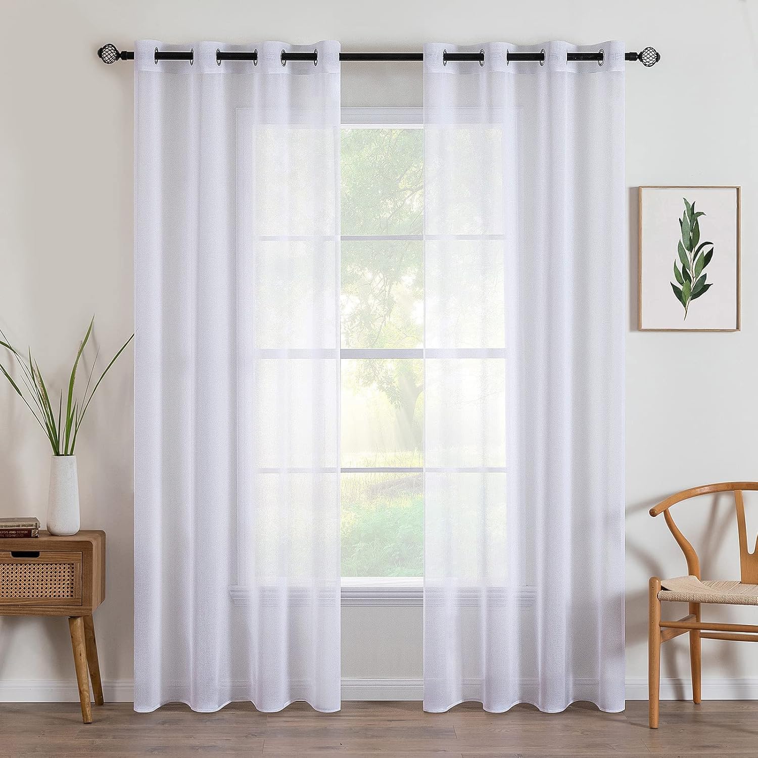2 Paneles de Cortinas traslúcidas, Ligero Vertical Cortinas con Bolsillo para Barra, Cortinas Transparentes para Recamara y Sala, Equilibrar La Privacidad y La Luz (Blanco)