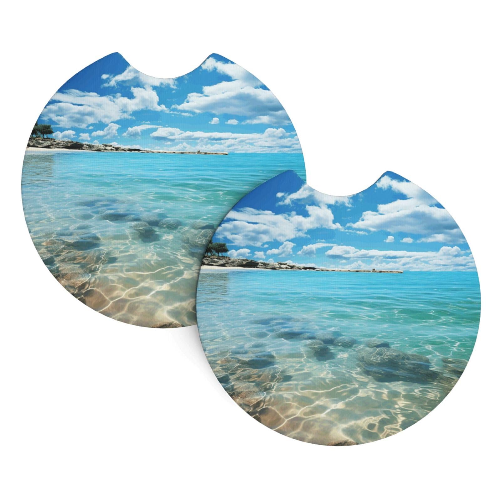 2 Pack Car Coaster for Cup Holders Scenic sea Water Car Cup Coaster 2.7" Neoprene Non-Slip Automotive Cup Mat Universal Auto Car Interior Accessories for Women Men Cup Pad