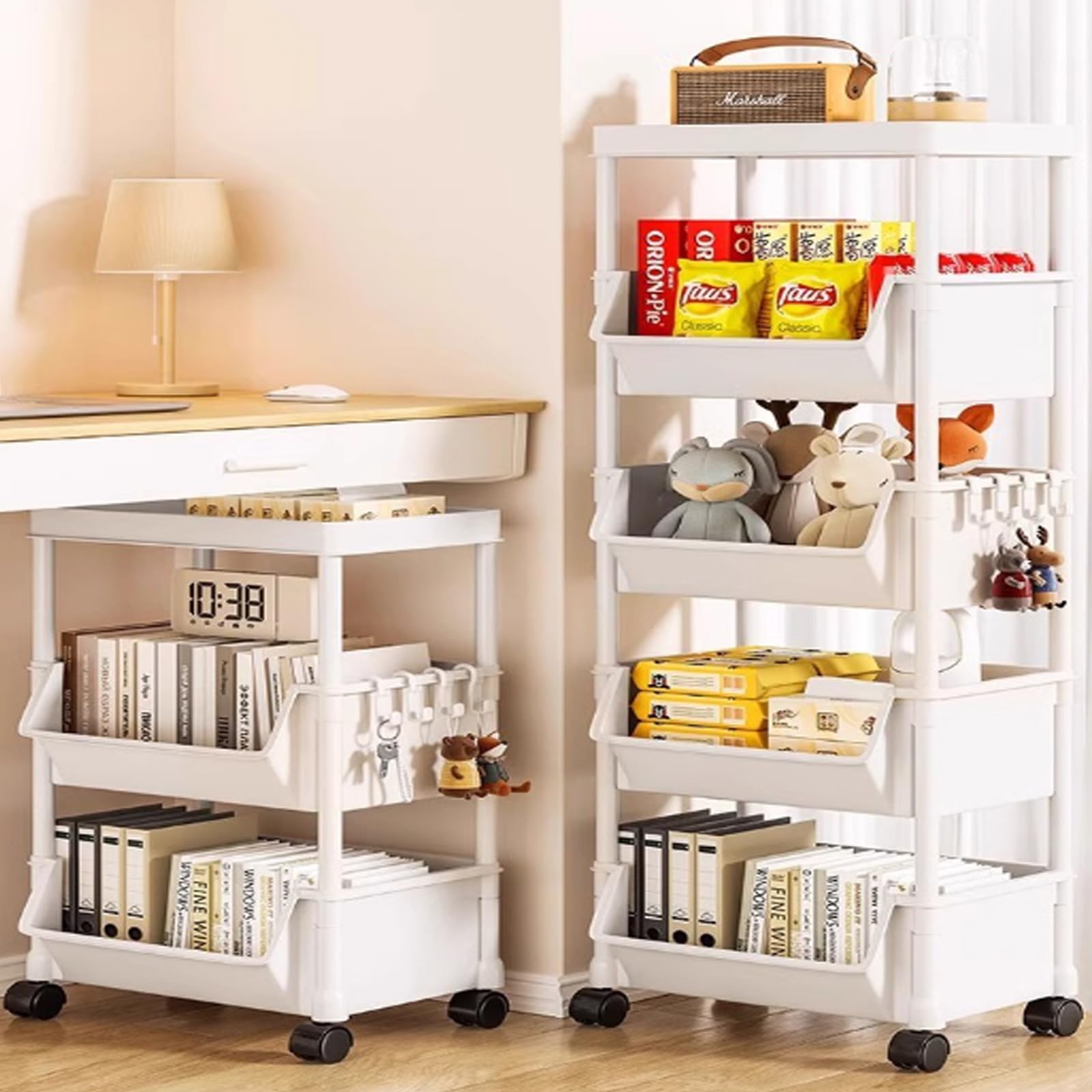 Carrello portaoggetti in plastica con cassetto a 3 ripiani, multifunzione, per cucina, bagno, organizer mobile con ruote