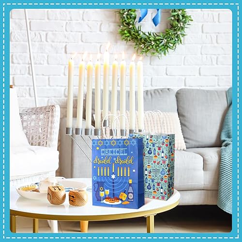 Miniatura 6 de Outus 24 bolsas de regalo de Hanukkah a granel, bolsas de regalo de Janucá con asas, bolsas de papel de menorá judía, bolsas de regalo de papel de
