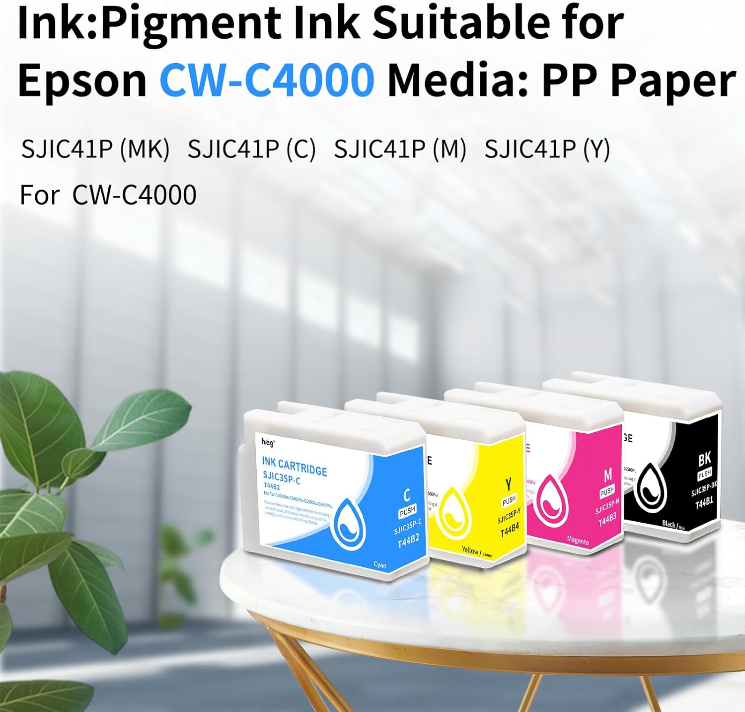 HEG SJIC41P Remanufactured Ink Cartridge Replacement for SJIC41P Ink Cartridges T52L2 T52L3 T52L4 T52L5 Compatible to use with C4000e C4000u Color Inkjet Lable Printer (4 Pack)