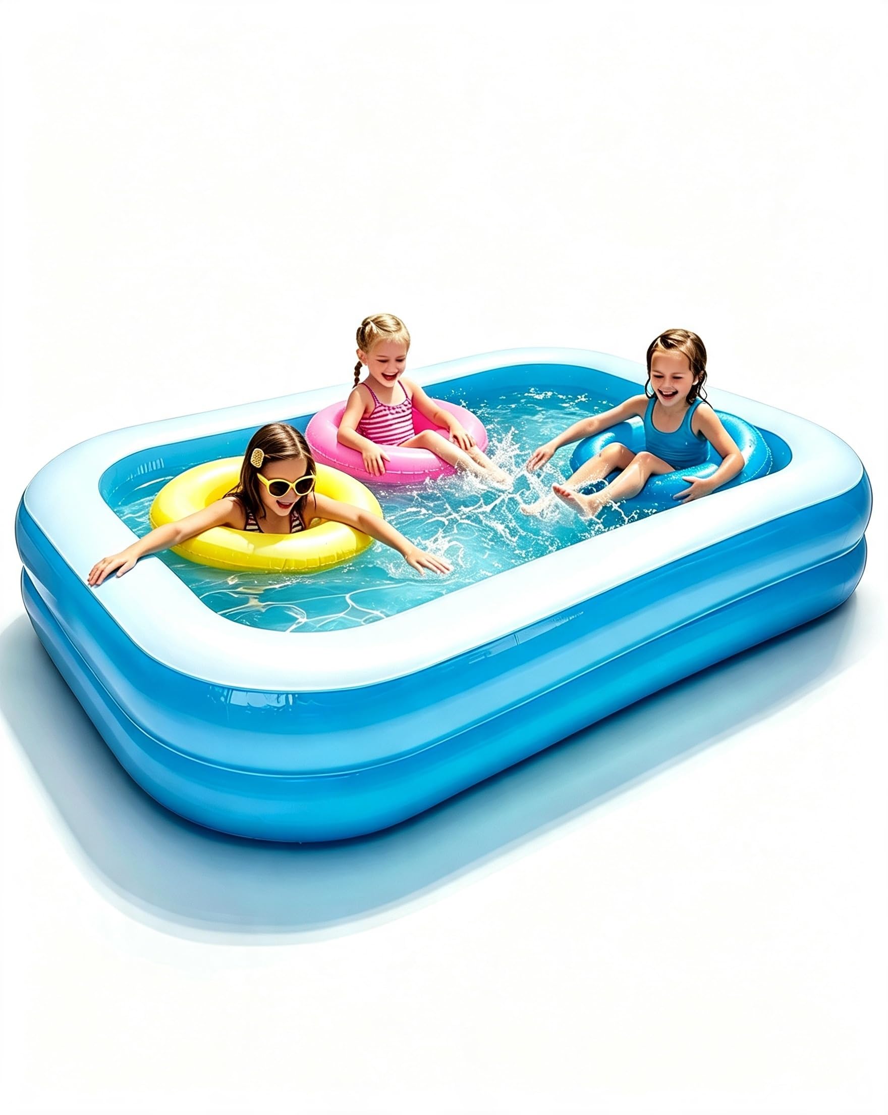 Piscina gonfiabile per bambini, grande piscina rettangolare da giardino per famiglie per bambini e adulti, 2 camere d'aria indipendenti, PVC spesso 0,4 mm, resistente alle perdite, piscina all'aperto