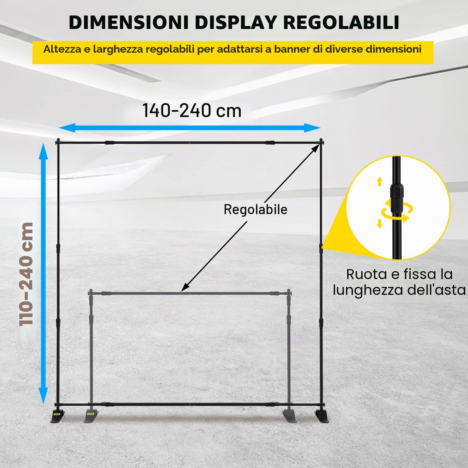 VEVOR Banner Stand 2.4 x 2.4m Supporto Sfondo Studio Fotografico Kit Supporto Fondale Background Portatile Supporto Stativo Da Studio Con 4less