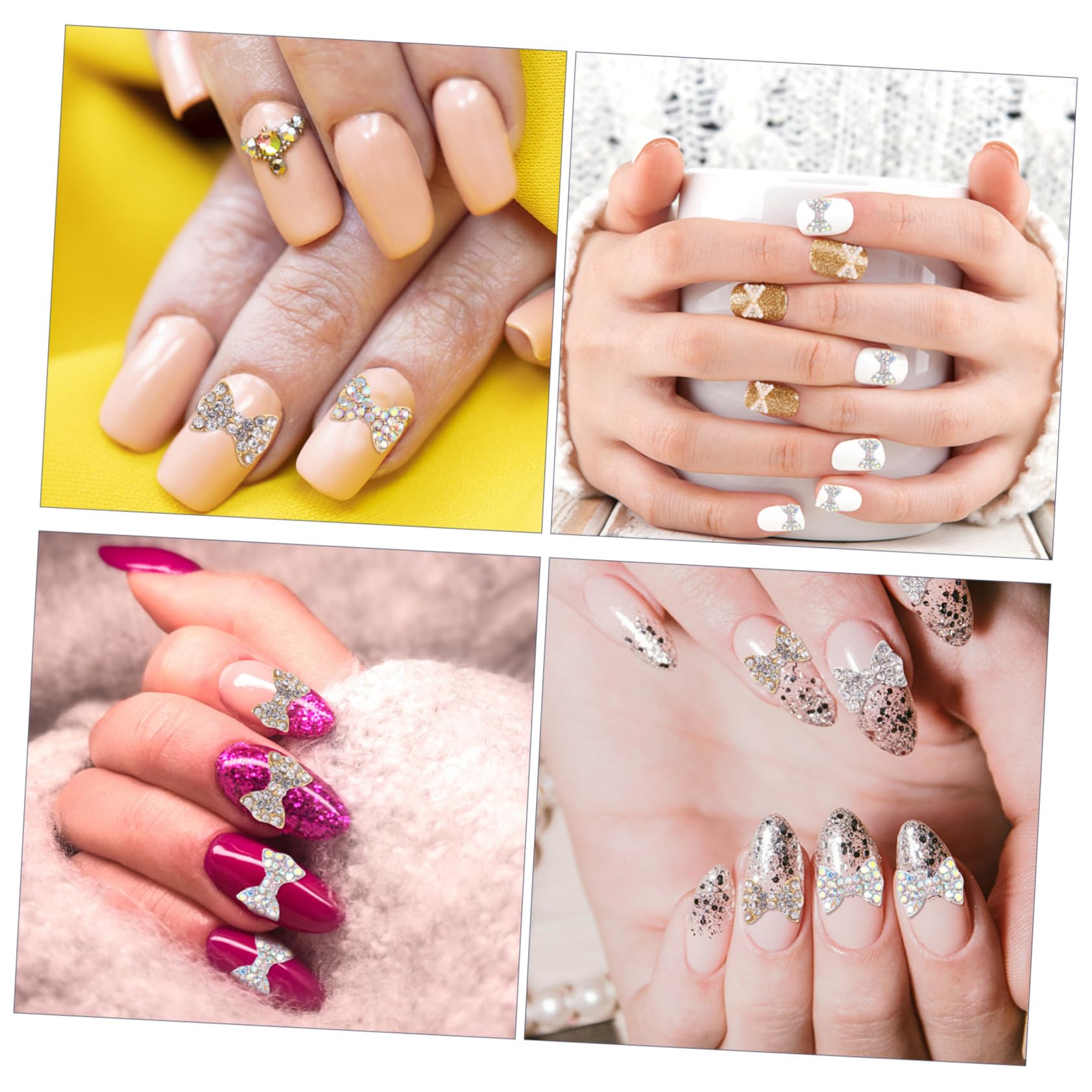 Healvian 150pezzi Pendenti Per Unghie Forma Di Fiocco Strass Decorazioni Per Nail Art Accessori Per Manicure e Fai Te Per Festività e Occasioni Speciali