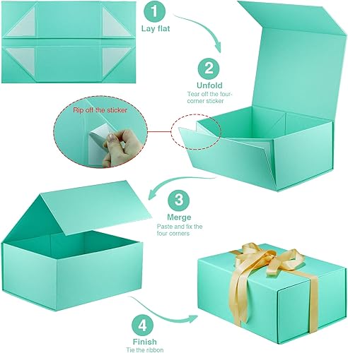 Miniatura 3 de MOYEUPAC Caja de regalo azul, caja de regalo de 9 x 7 x 4 pulgadas con tapas para regalos, cierre magnético para embalaje de regalo, caja de regalo