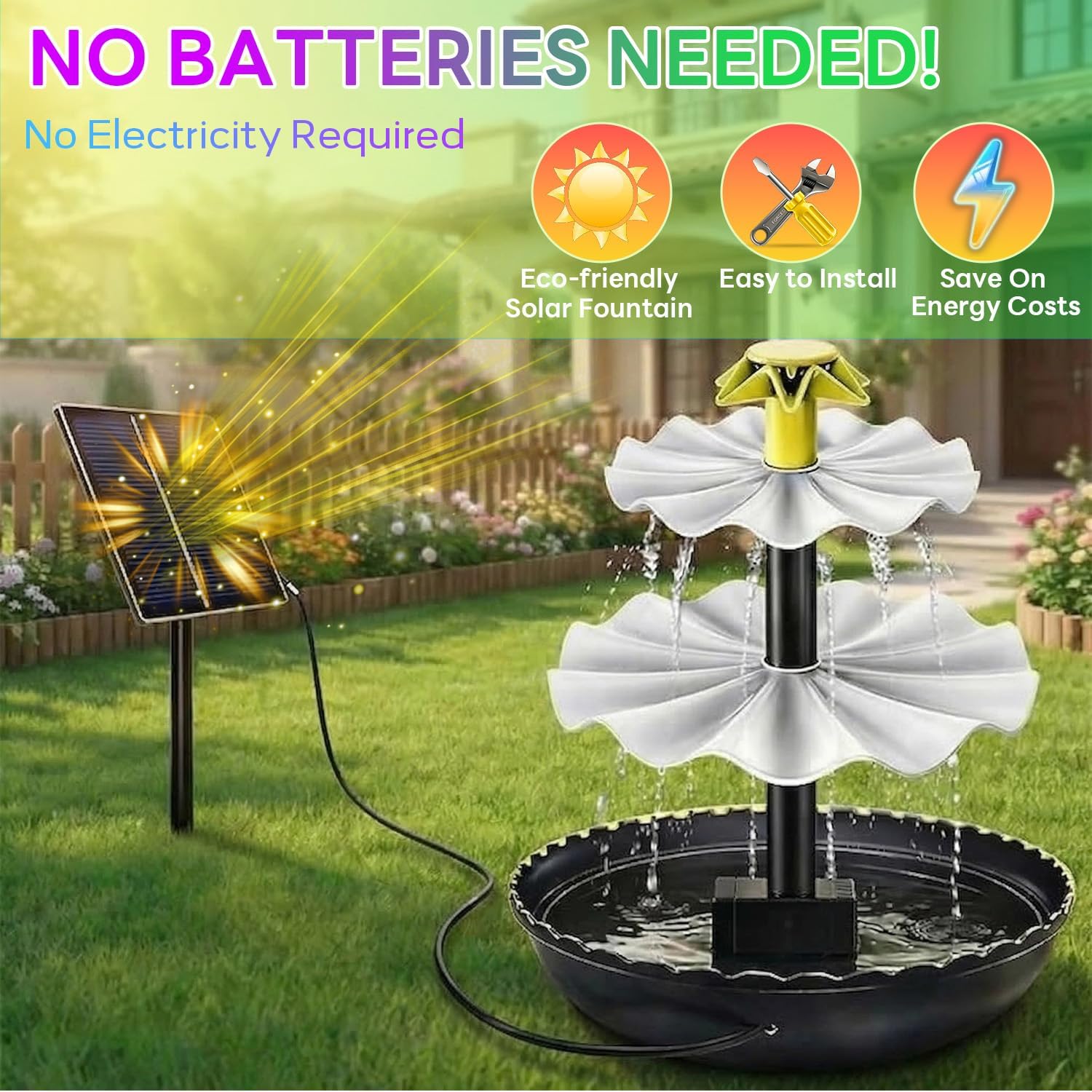 Hanging Solar Bird Bath Fountain – Large Glass Bowl with Cascade Water Flow, Solar Powered Hummingbird Bath & Outdoor Garden Fountain with Built-in Pump Pink