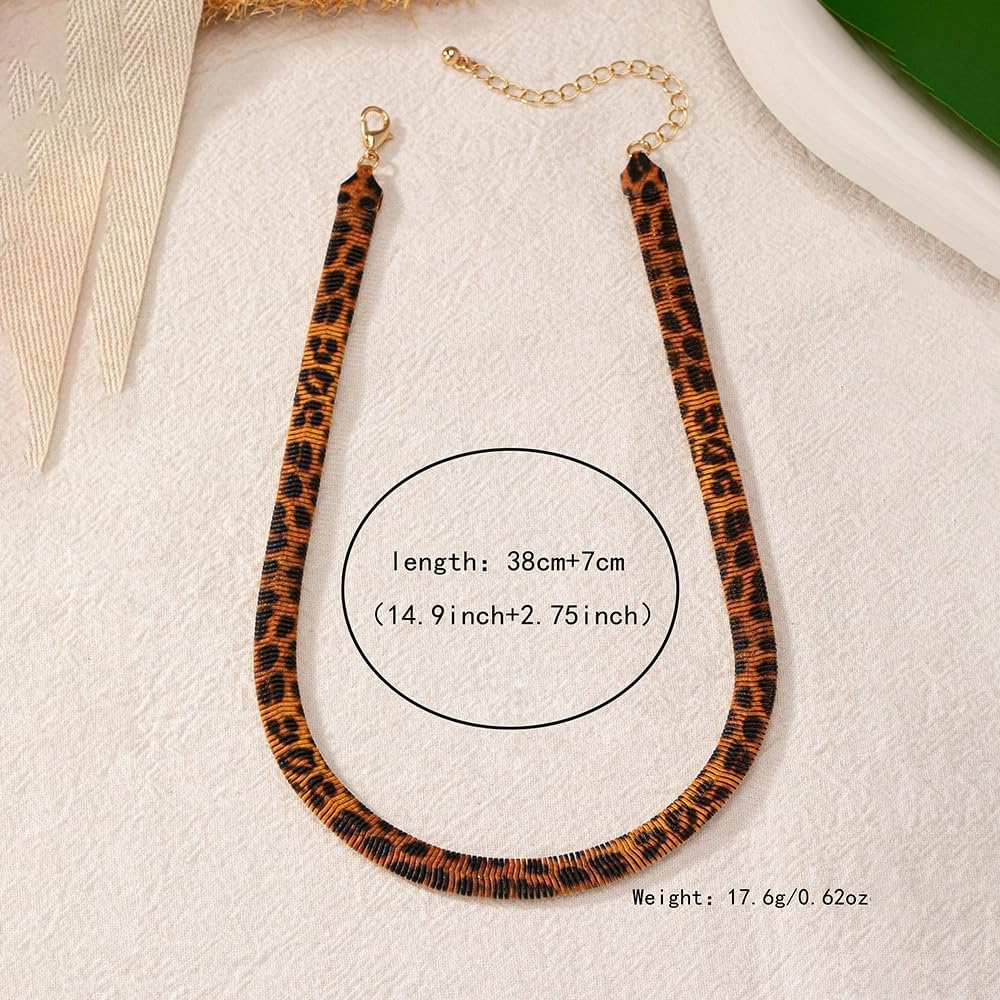 Chunky Leopard Print Choker Necklace for Wome Exaggerated Snake Chain Statement Necklaces Punk Flat Herringbone Snake Chain Fashion Jewelry Gifts - Image 5