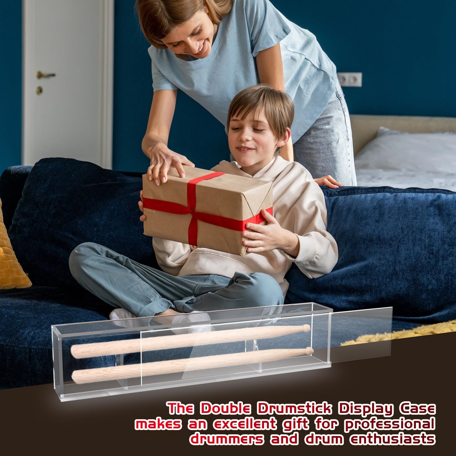 Silipull Drumstick-Vitrine, 45,7 x 5,1 x 8,9 cm, Doppel-Drumstick-Vitrine, Wandmontage, UV-Schutz, klares Acryl, für Sammler, Erinnerungsstücke, Geschenk, exquisite Souvenirs