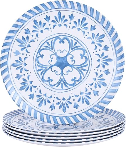 Yinshine Juego de platos llanos de melamina, juego de platos profundos de 9.25 pulgadas, 6 platos de ensalada, juego de platos en relieve para 6,