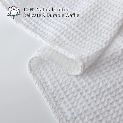 Miniatura 3 de Manta de punto gofre 100% algodón (blanco  tamaño individual  66 x 90 pulgadas), prelavada y no encoge, suave y ligera, manta de 380 GSM tejido de