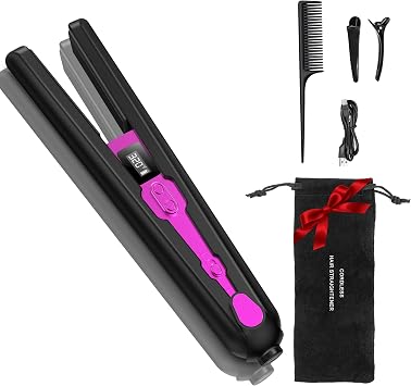 2-in-1 Cordless Flat Iron Hair Straightener & Curlerr, Rechargeable Cordless Hair Straightener with 9600mAh Battery LCD Display Negative Ion Tech 6 Adjustable Temps Heat-up in Seconds for Home