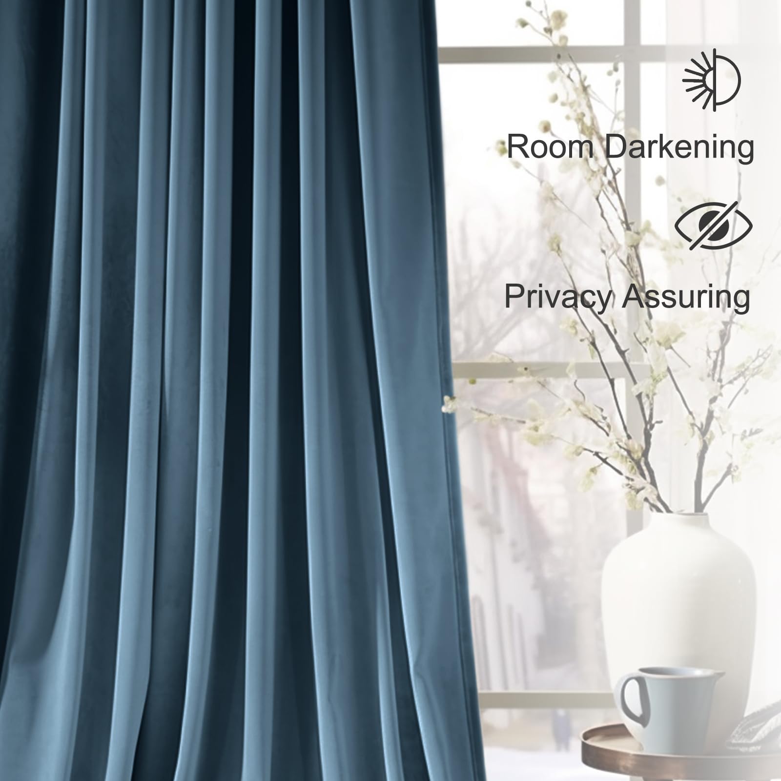 Lazzzy Blackout Velvet Curtains Blue Thermal Insulated Curtains 96 inch ...