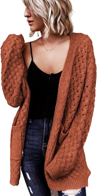 Cardigan feminino Dokotoo de tricô com mangas longas, gola aberta, bolsos e padrão trançado