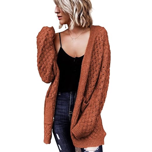 Dokotoo Women's 2025 Fashion Casual Open Front Long Sleeve Chunky Cable Knit Cardigans Sweaters Outerwear Coats with Pockets
