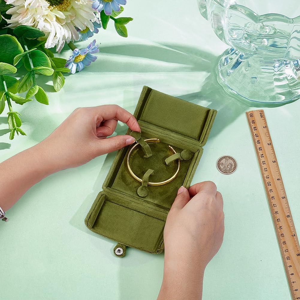 PH PandaHall Velvet Bracelet Boxes, Sea Green Bangle Case Jewelry Gift Storage Box Organizer Portable Bangle Holder Case for Wedding Anniversary Birthday Travel, 3.9x3.9x1.7in image 3