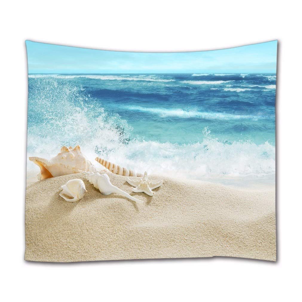 A.Monamour Shells Starfish On Sand Beach Tropical Blue Ocean Splashing Waves Nature Landscape Fabric Wall Tapestry Wall Décor Wall Hangings For Bedroom Living Room Dorms 180x230cm