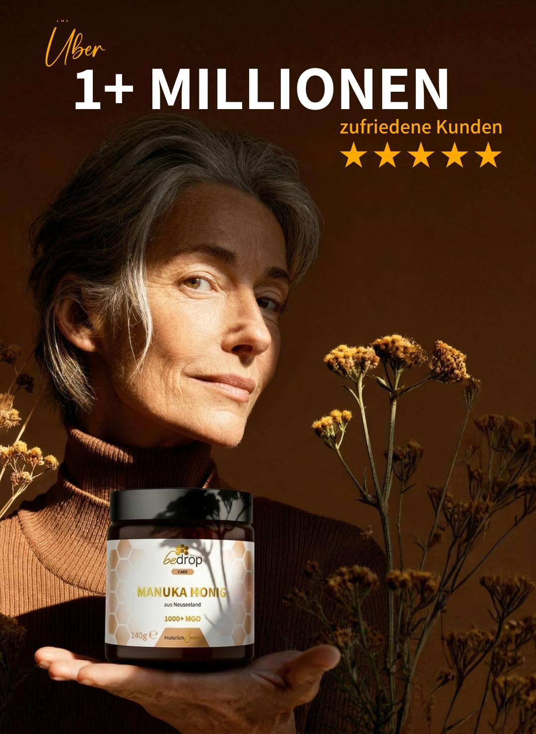 bedrop Manuka Honig mit MGO 1000+ 140g XXL Glas aus Neuseeland | 100% Premium Manukahonig I Zertifizierter MGO Gehalt I lichtgeschützter Glastiegel