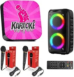 Karaokê Party Box Rosa Completo +2 Microfones + Caixa de Som +De 2000 Músicas (Com Pontuação) Jukebox ORIGINAL