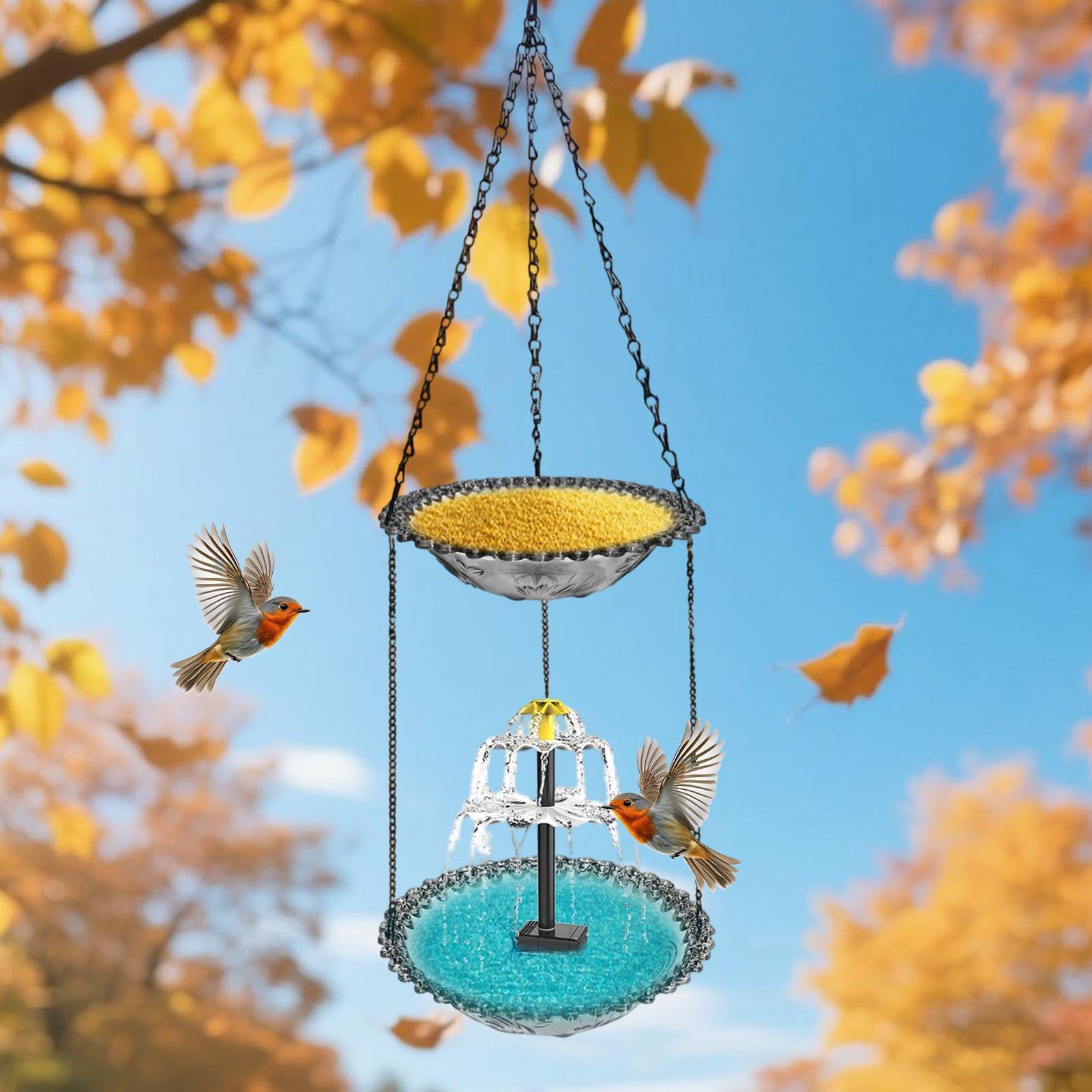 Abbeveratoio per uccelli da giardino con fontana, cascata artistica con | Fontana da bagno per uccelli selvatici per esterni, per pettirossi, terrazze, balconi, cortili, giardini