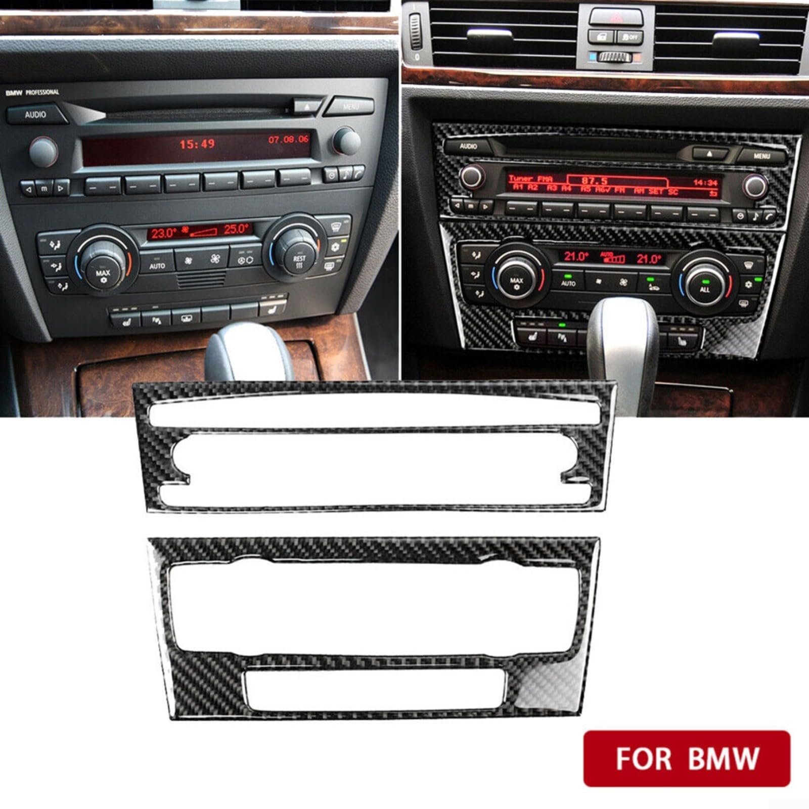Pannello di controllo CA in fibra di carbonio per BMW Serie 3 E90 E92 E93 2005-2012 Nero Interno