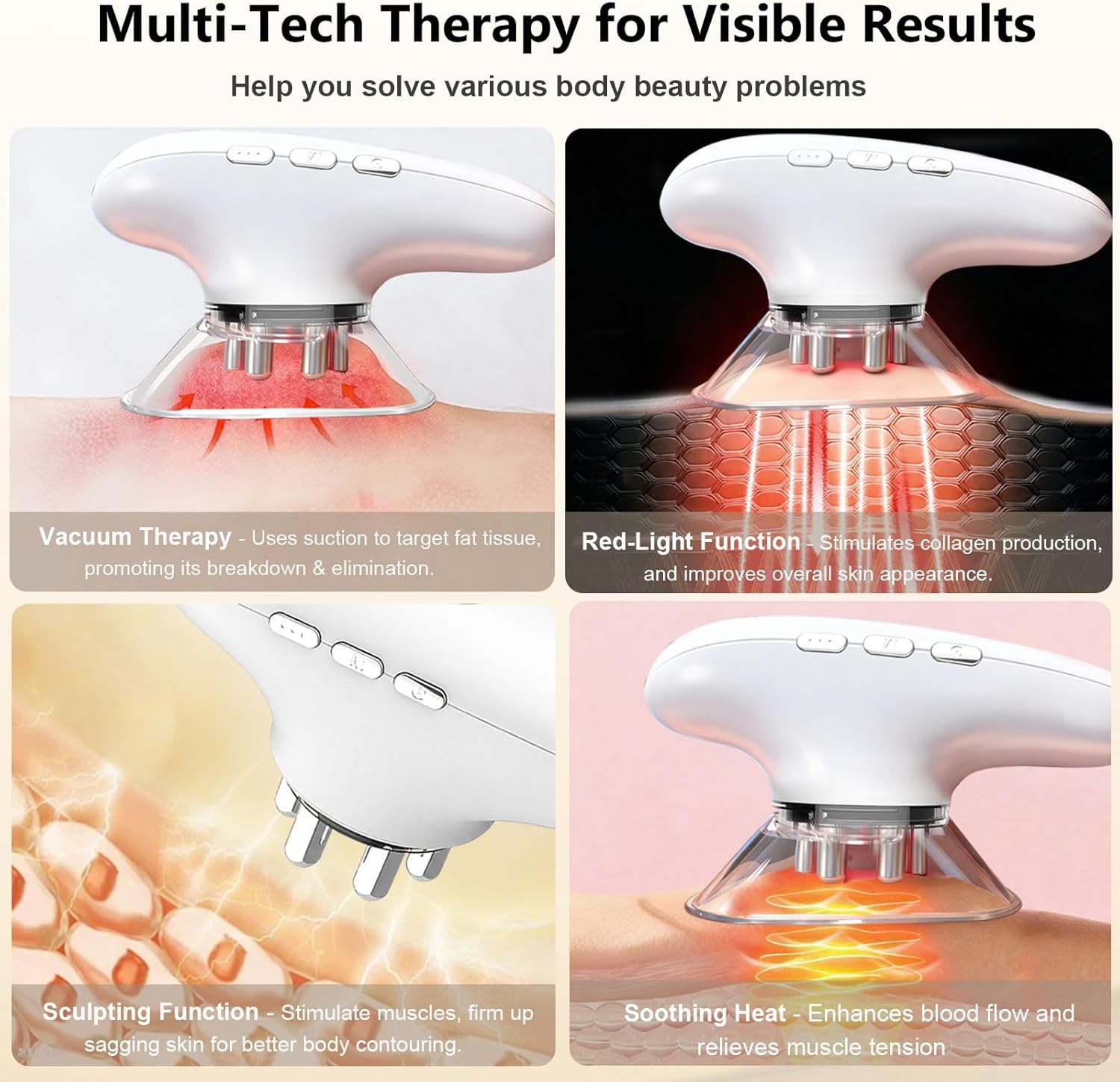 Body Sculpting Machine, 4 in 1 Cellulite Remover for Legs, Adjustable Cellulite Massage Tool, Home Use Cupping Therapy Tool for Belly, Waist, Arms, Legs and Face (Beige) - Image 6