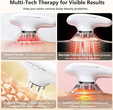 CXGRISE Body Sculpting Machine, 4 in 1 Cellulite Remover for Legs, Adjustable Cellulite Massage Tool, Home Use Cupping Therapy Tool for Belly, Waist, Arms, Legs and Face (Beige)