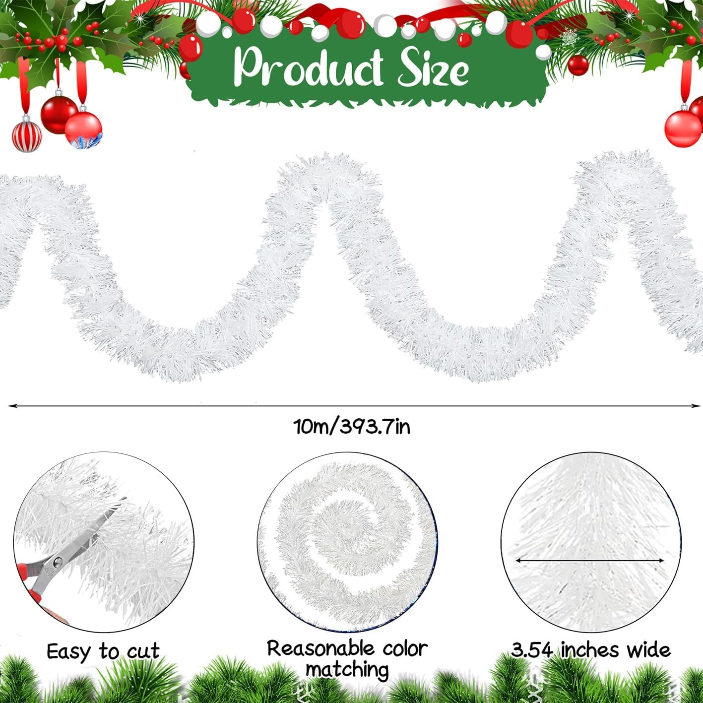 Guirnalda De Oropel Blanca De 10 Metros - Decoración Para Árbol De Navidad, Paredes Y Fiestas