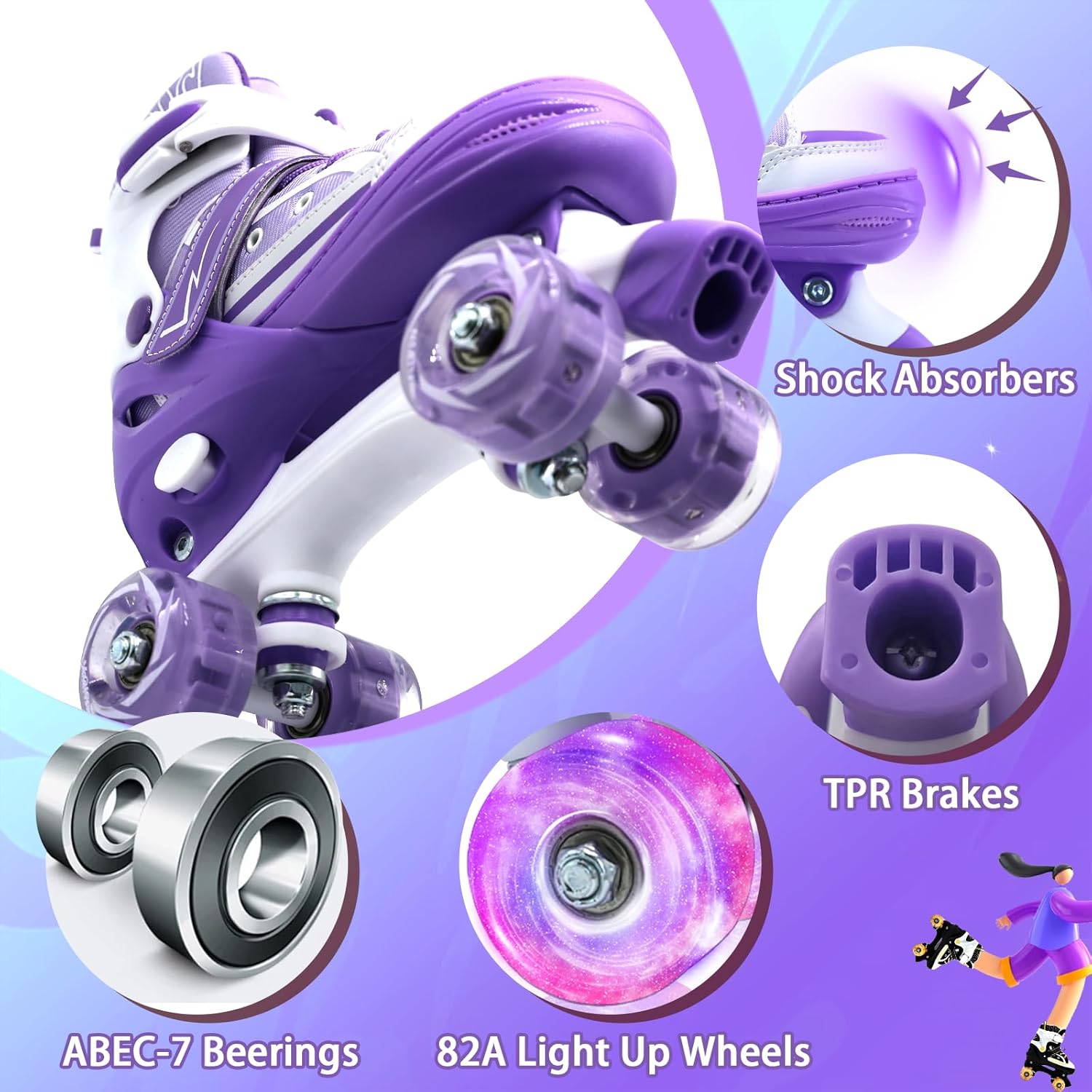 Kids Roller Skates for Boys Girls Youth, Adjustable Light-Up Canvas Quad Skate for Ages 5-8 & 8-12 Beginners' Outdoor Indoor Sports