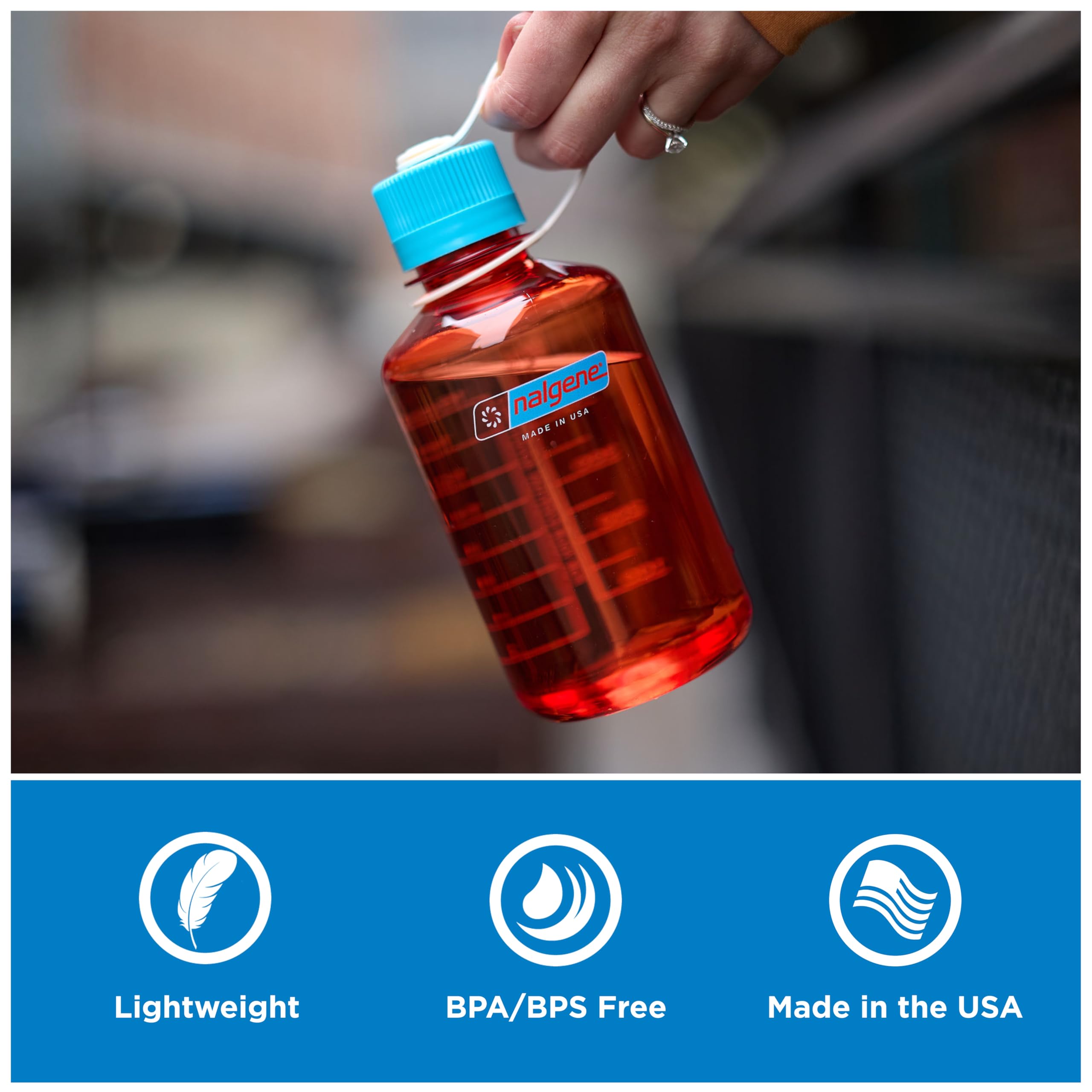 Nalgene Sustain Butelka na wodę z tritanu, bez BPA, wykonana z materiału pochodzącego w 50% z tworzywa sztucznego, 473 ml, wąski otwór, Cosmo