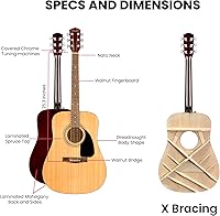 Vista 8 de Fender Guitarra acústica Dreadnought - Paquete natural con estuche, afinador, cuerdas, correa y púas