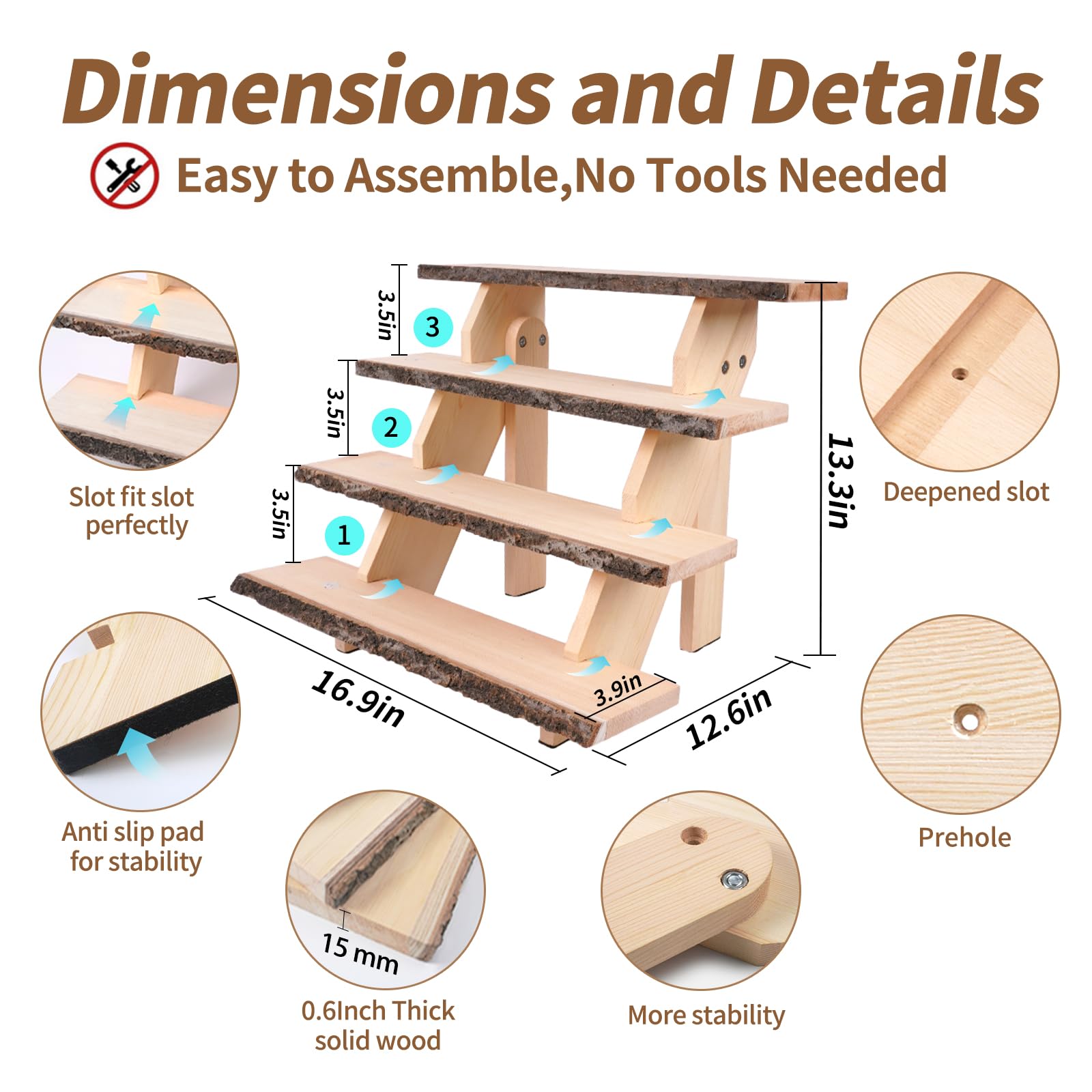 OriCre Cupcake Stand Wooden Display Stand Rustic Display Shelves 4 Tiered Display Shelf Cupcake Stand for 24 Cupcake Wood Riser for Vendors, Craft Show Display,Dessert Table ,Festivals,Wedding Party